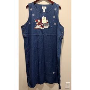 Vintage Christopher & Banks Embroidered Dress Snowman 3d Denim Women's NWT 20W